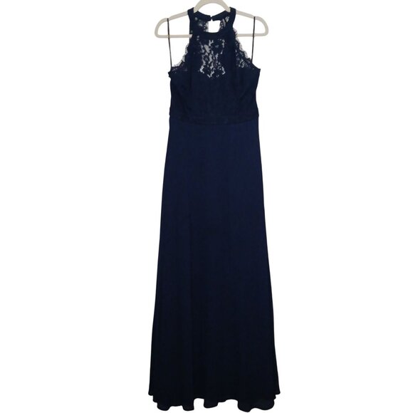 Lulus Dance All‎ Evening Navy Blue Lace Open-Back Maxi Dress Size L - Picture 4 of 14